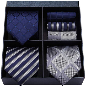 Grid necktie gift sets 100% silk jacquard woven ties wholesale 