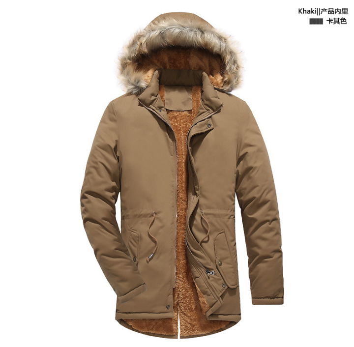 Men Winter Jacket Thick Warm Parka Fleece Fur Hooded Military