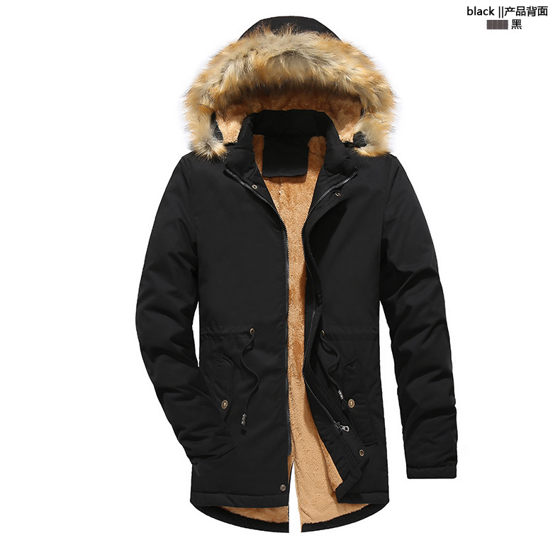 Men Winter Jacket Thick Warm Parka Fleece Fur Hooded Military