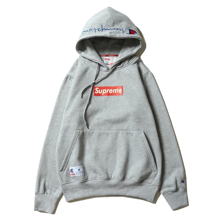 supreme x champion hoodie grey