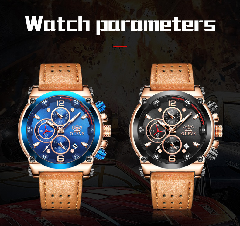 Top Brand Men's Quartz Military Sports Analog Quartz Waterproof Watch Auto Date Luxury Leather Chronograph Watches + Box