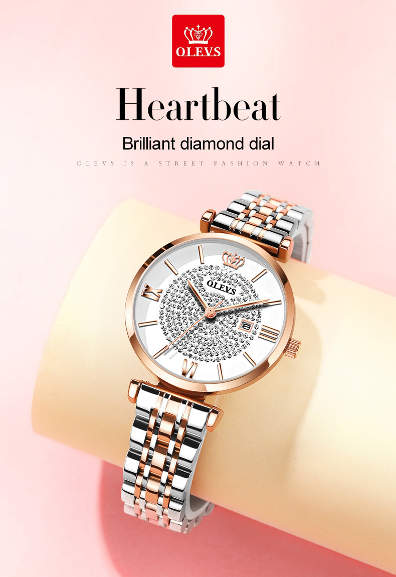 OLEVS Fashion Diamond Starry Rose Gold Ladies Watches Reloj Mujer 2019 New Waterproof Quartz Strap Calendar Display Women Watch