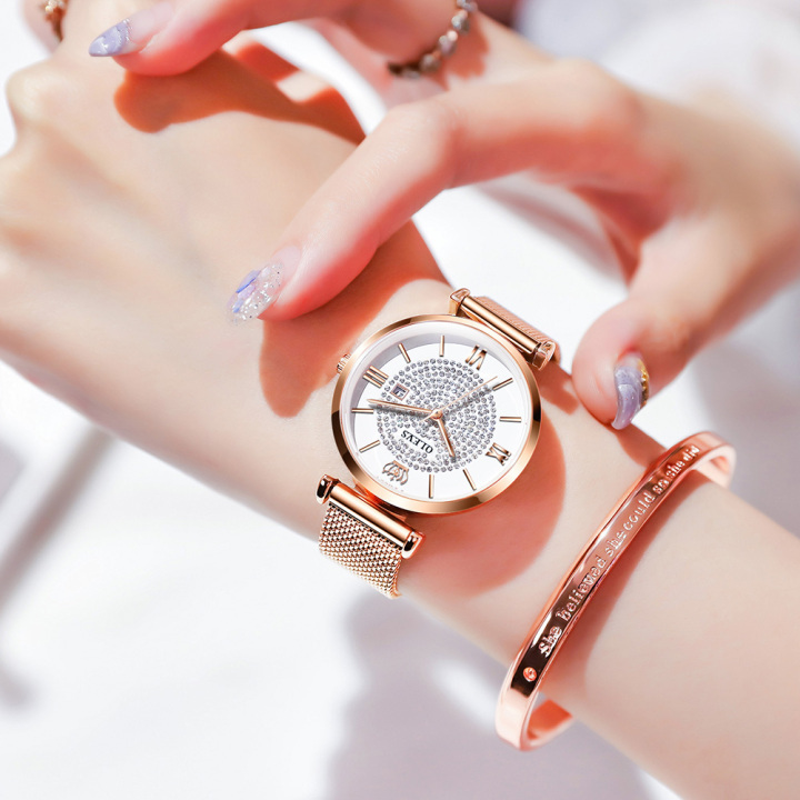 Olevs Fashion Diamond Starry Rose Gold Ladies Watches Reloj Mujer 2019 New Waterproof Quartz Strap Calendar