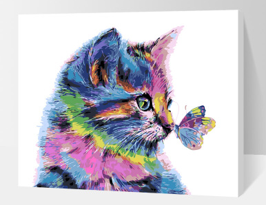 Digital Painting Diy Rainbow Cat Handmade Simple Painting Bedroom
