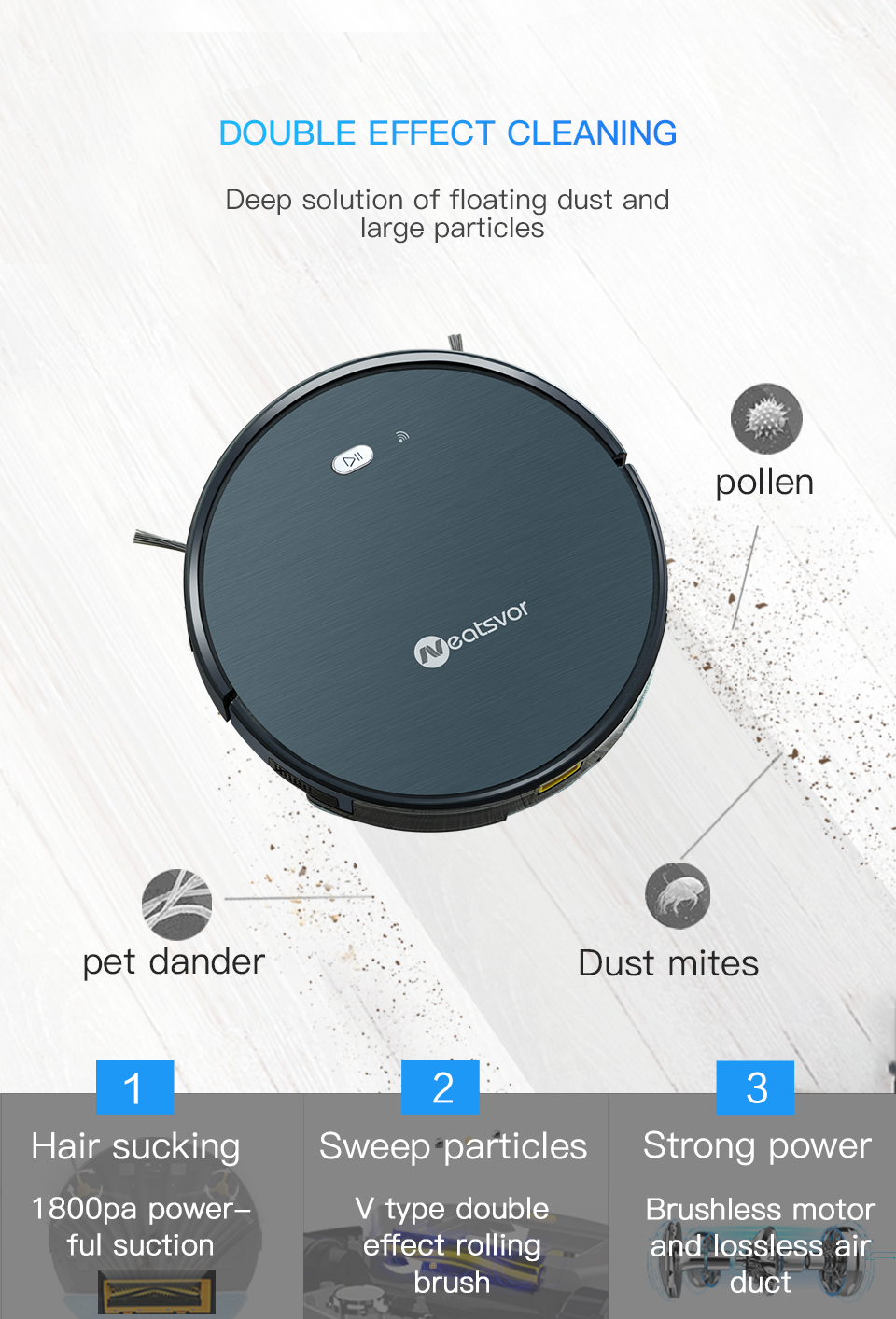 NEATSVOR X500 Robot Vacuum Cleaner 1800PA Poweful Suction 3in1 pet hair
