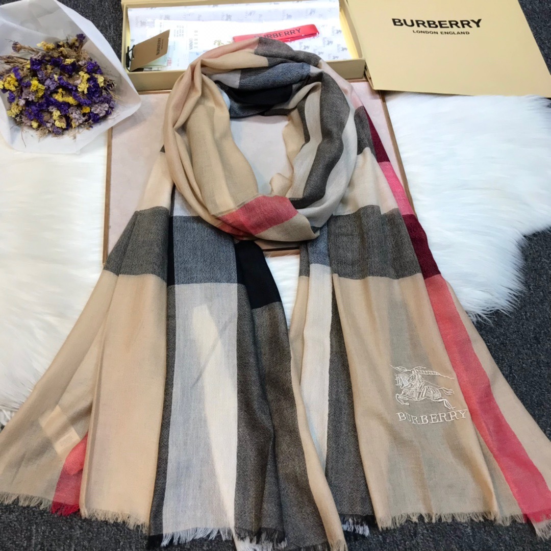 IMS212720 Burberry Plaid embroidered war horse cashmere scarf for sale at  