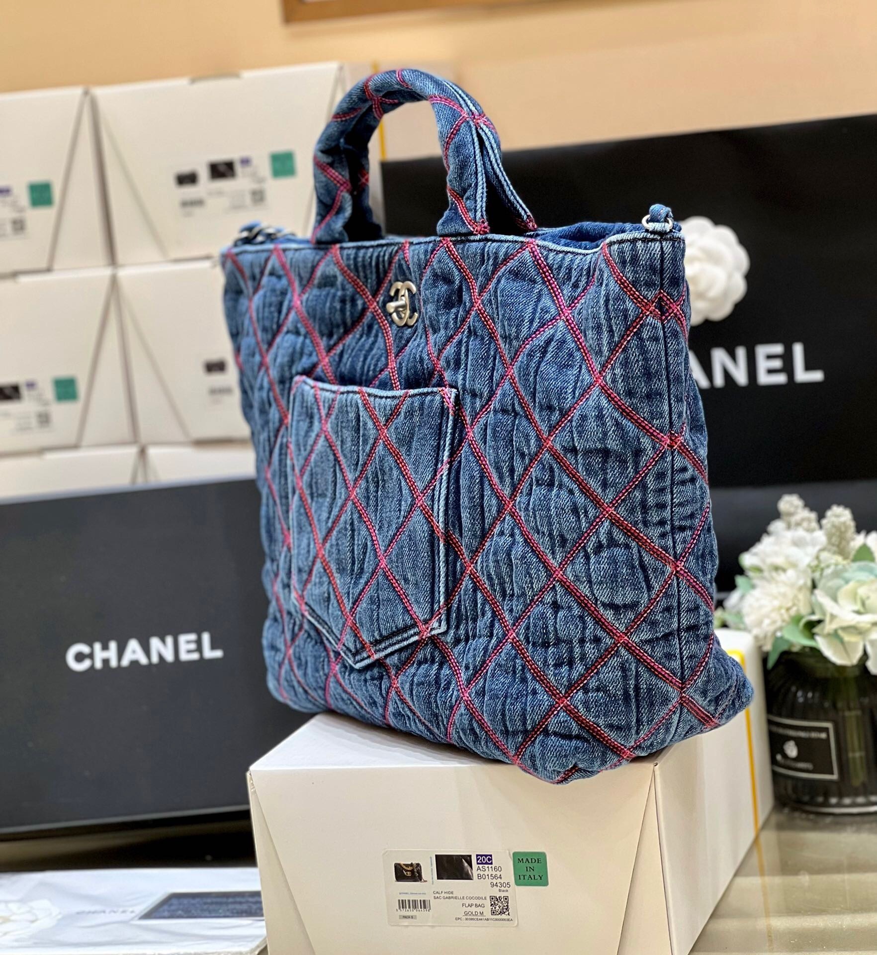 Date Code & Stamp] Chanel Coco Cabas Bag XL Giant Blue Denim Tote