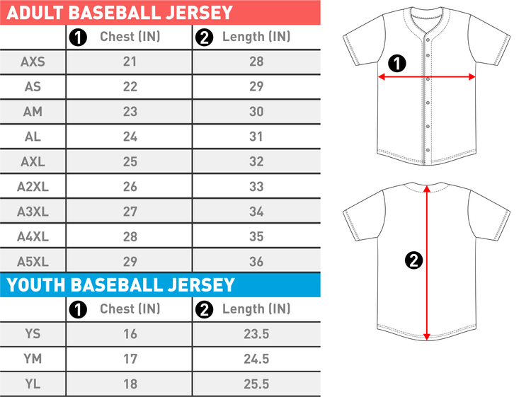 youth baseball jersey size chart