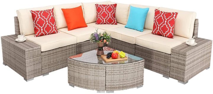 6 Piece Outdoor Sectional Furniture Patio Wicker Combination Conversation Set Rattan Sofa 6 Piece Outdoor Sectional Furniture, Wicker Patio Sectional Furniture Set