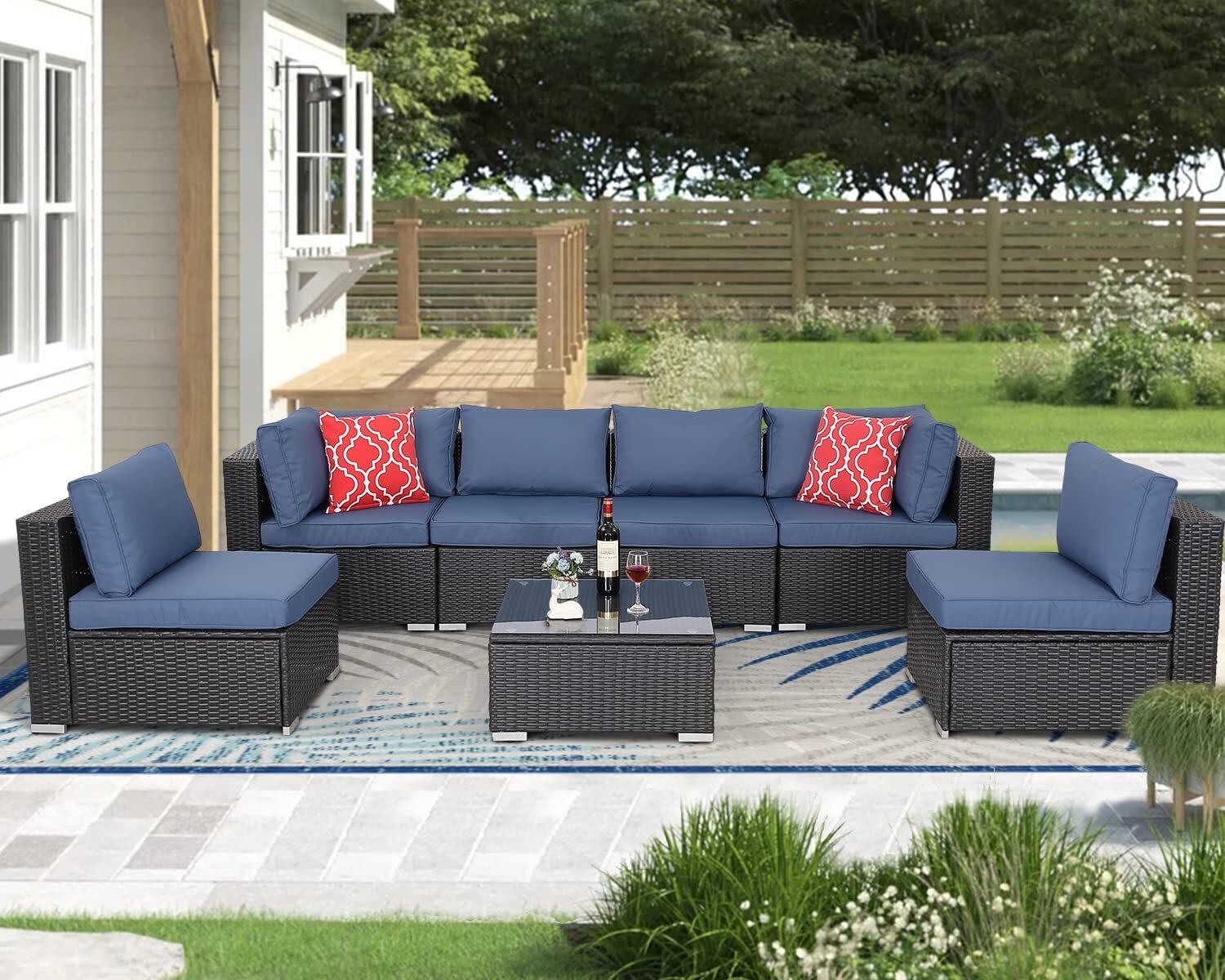 HTTH 7 Pieces Outdoor Indoor Sectional Sofa Set Patio Furniture Set