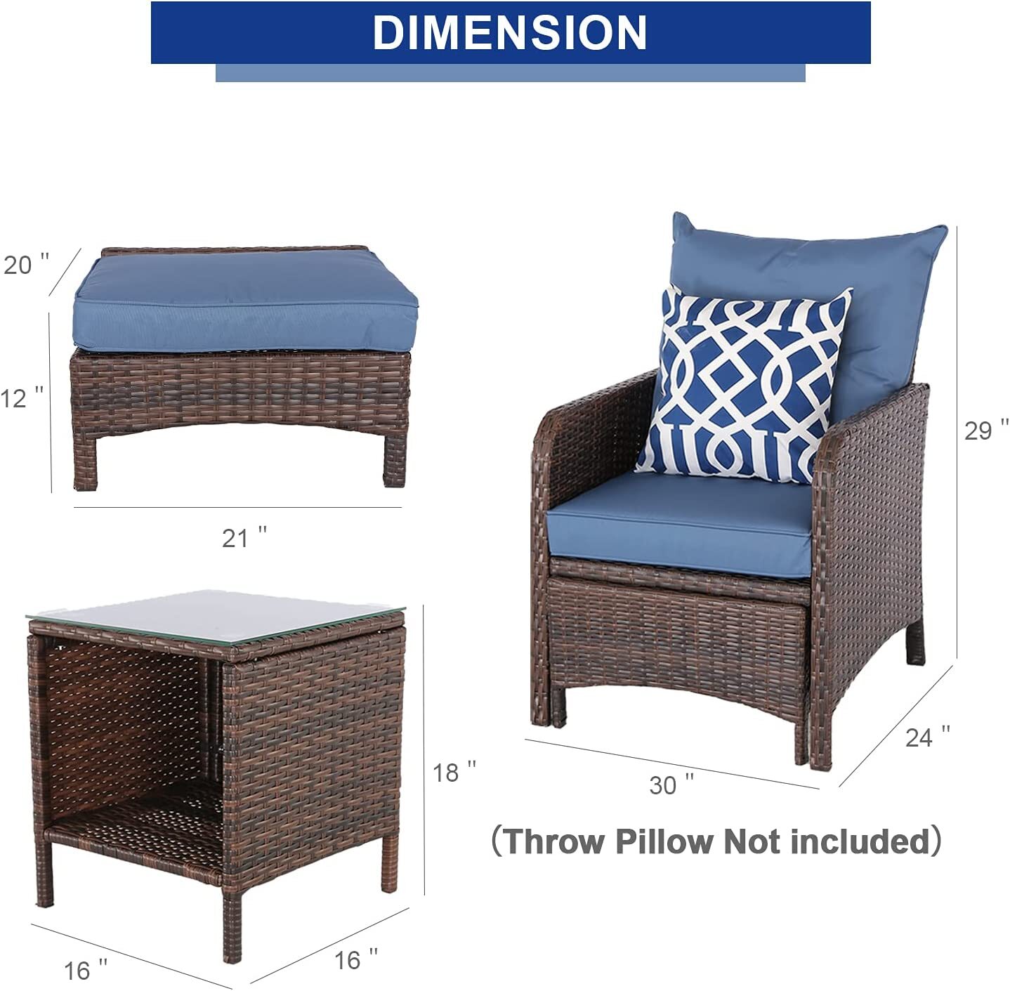 HTTH Outdoor Patio Furniture Set Brown PE Wicker Rattan Patio