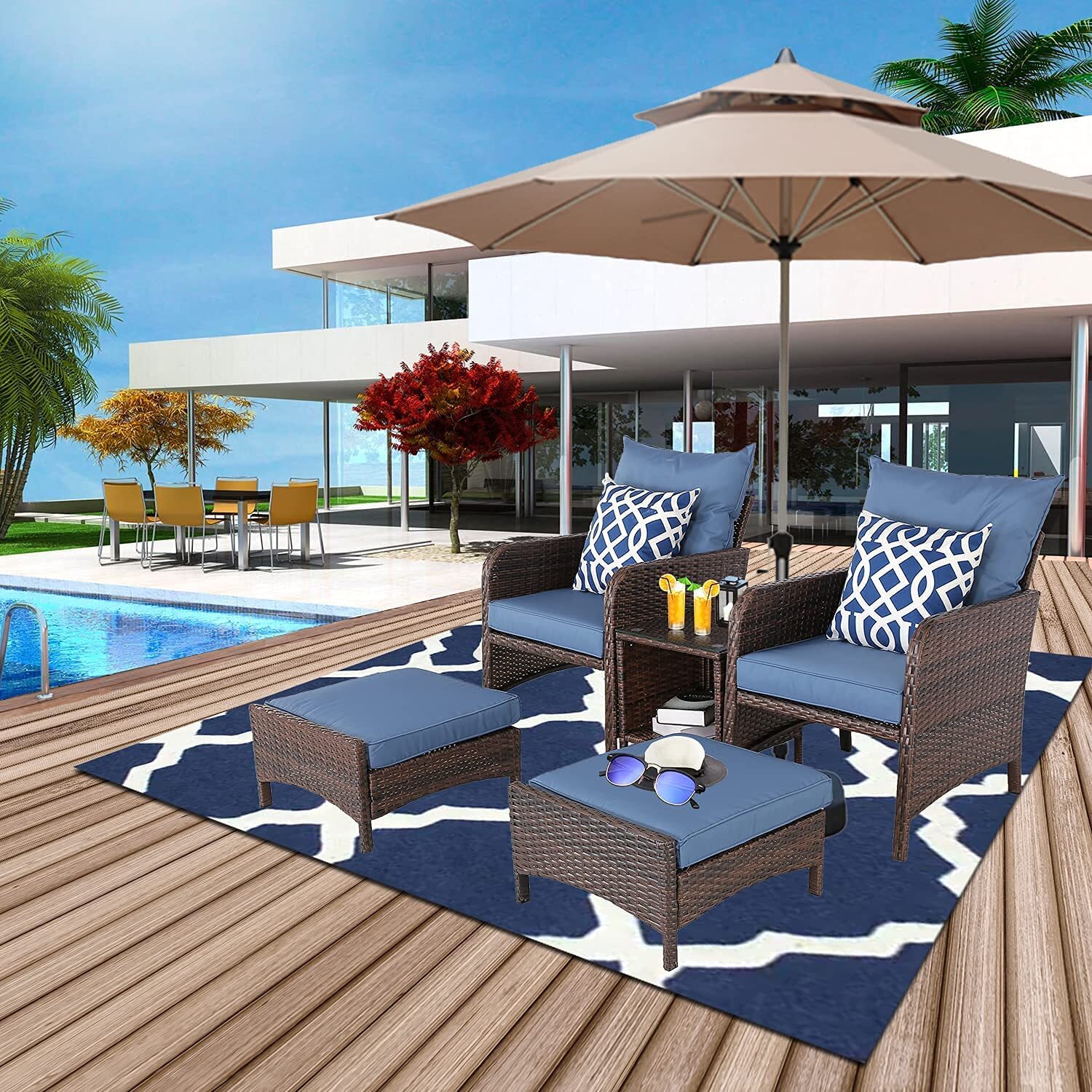 HTTH Outdoor Patio Furniture Set Brown PE Wicker Rattan Patio