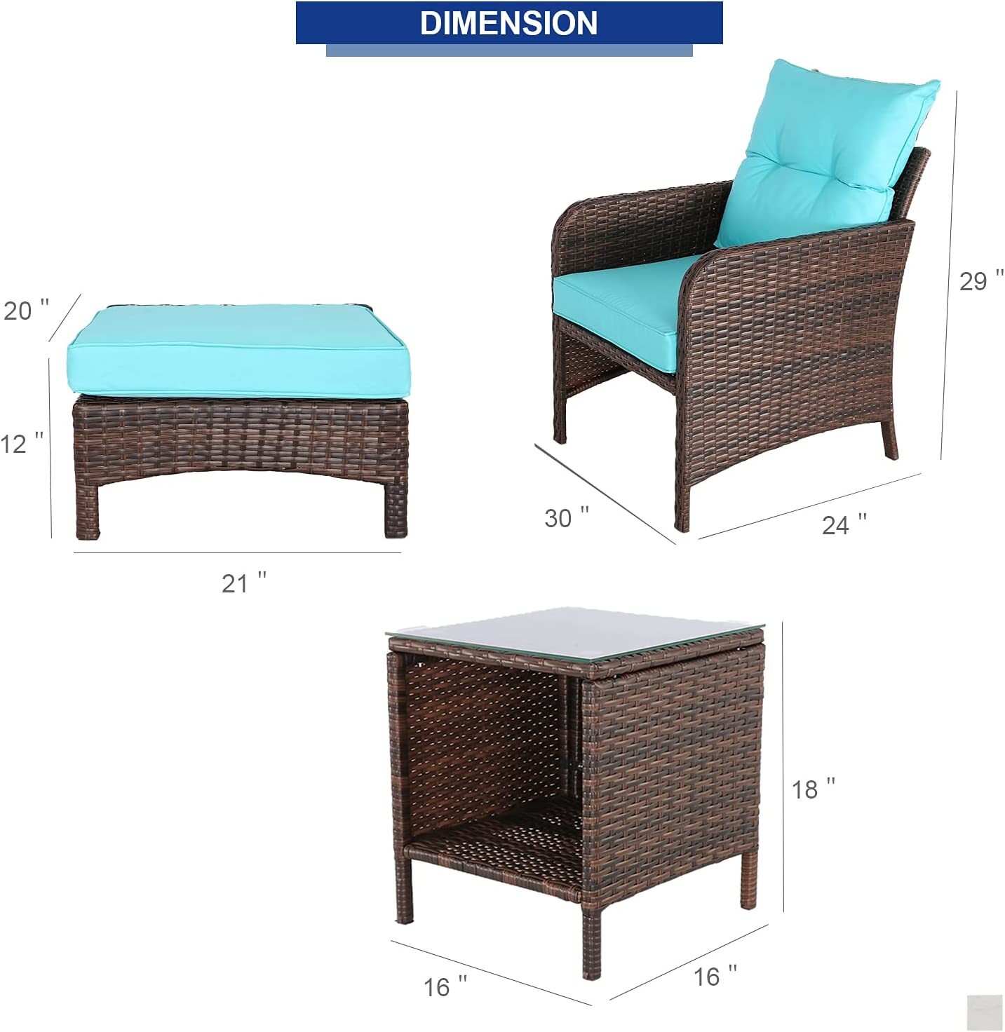 HTTH Outdoor Patio Furniture Set Brown PE Wicker Rattan Patio