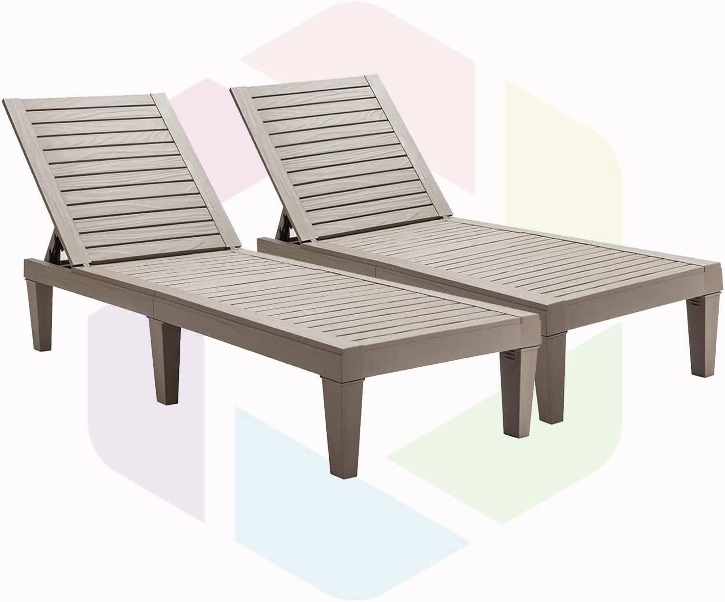 HTTH Outdoor Chaise Lounge 2 Pieces Patio Resin Lounge Chair Adjustable