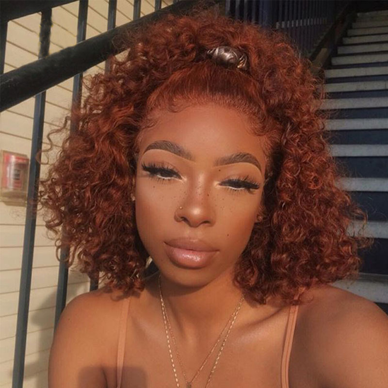 Ginger Orange Color Short Curly Bob Wigs Natural Hairline Baby Hair ...