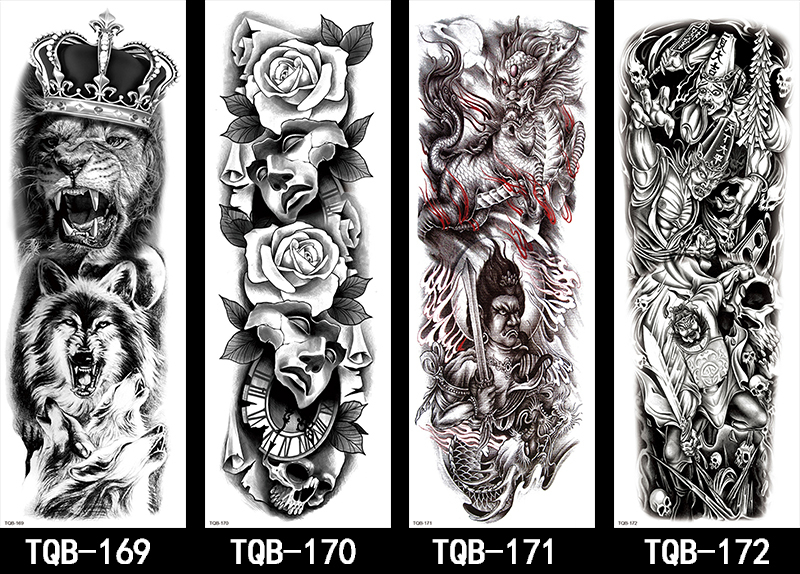 Temporary Full Arm Skull Floral Tattoo Stickers Waterproof #TQB-161-200 Temporary Full Arm Skull Floral Tattoo Stickers Waterproof 