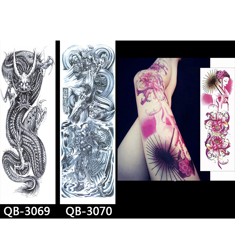 Waterproof Temporary Tattoo Sticker Full Arm Skull Floral Tattoo Stickers Flash Fake Tattoos #QB-3021-3040 Waterproof Temporary Tattoo Full Arm Skull Floral Flash Fake Tattoos