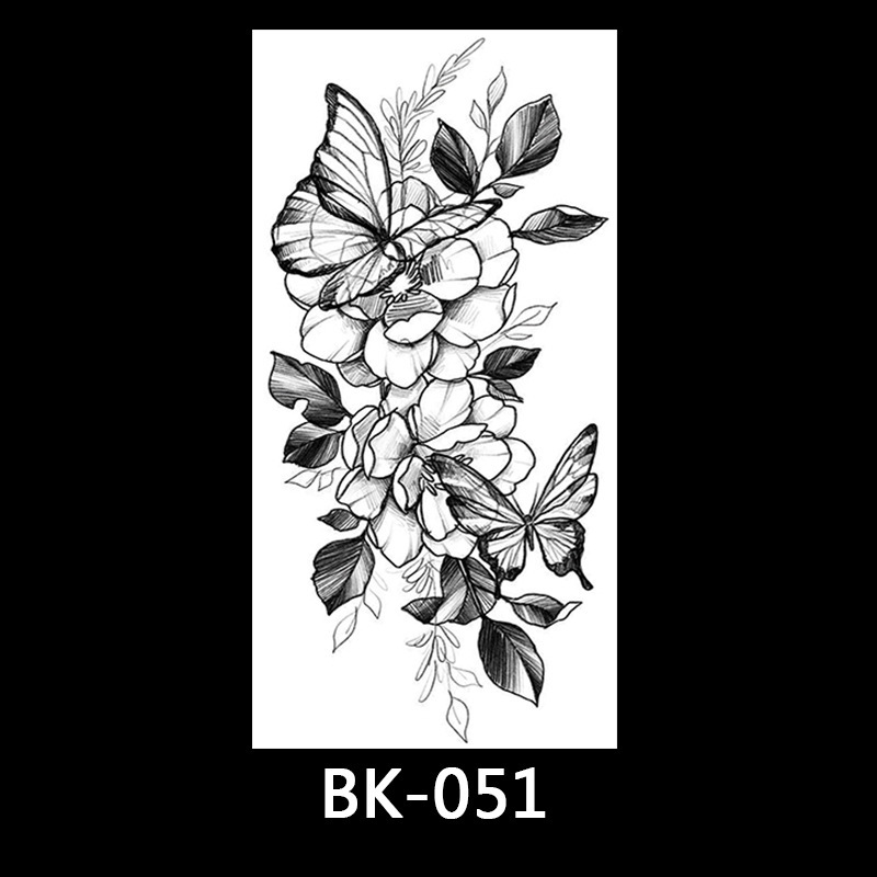 Black and White Temporary Sketch Rose Flower Tattoo Sticker #BK-041-076 Black and White Temporary Sketch Rose Flower Tattoo Sticker