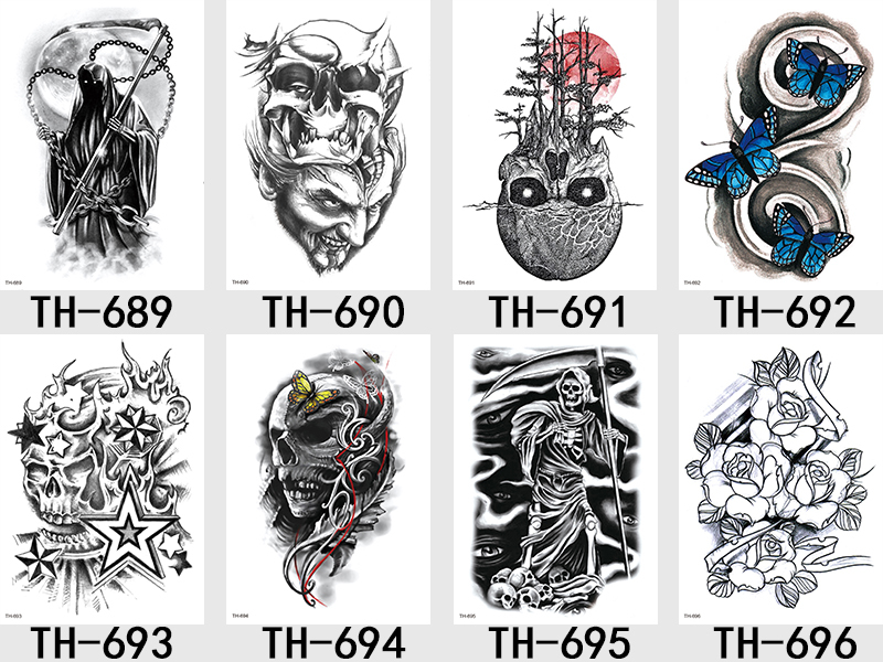 Temporary Waterproof Tattoo Sticker Half Arm Black White Character Colorful Animal Flower Sticker #TH-681-760 Temporary Tattoo Black White Character Colorful Animal Flower Sticker