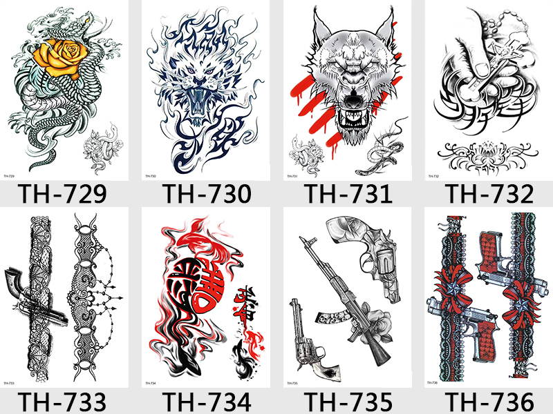 Temporary Waterproof Tattoo Sticker Half Arm Black White Character Colorful Animal Flower Sticker #TH-681-760 Temporary Tattoo Black White Character Colorful Animal Flower Sticker
