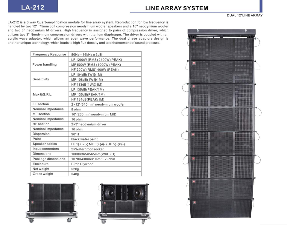 LA-212 Pro outdoor Line array dual 12'' 3 way 2*12''LF,10''MF,2*3''HF LA-212 Pro outdoor Line array dual 12'' 3 way 2*12''LF,10''MF,2*3''HF