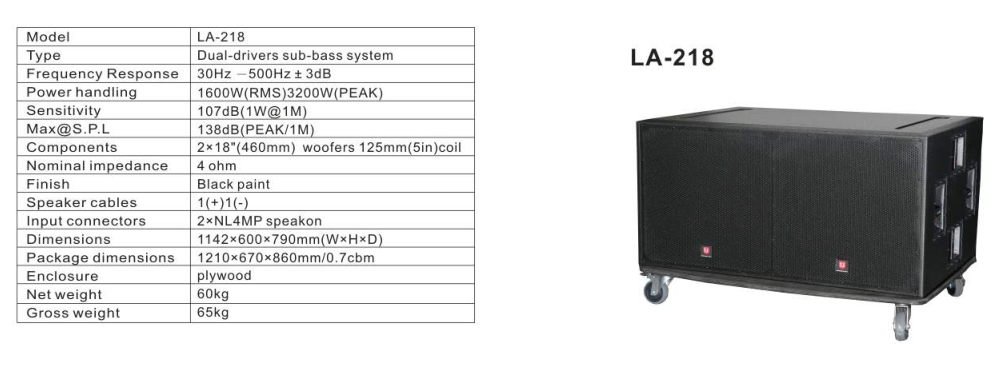 LA-218 Pro outdoor Bass speaker dual 18'' inch 1600W sub woofer LA-218 Pro outdoor Bass speaker dual 18'' inch 1600W sub woofer