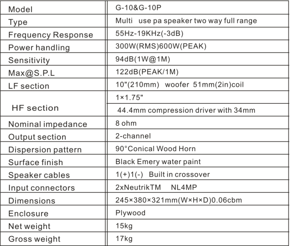  G-10&G-10P Single 10'' pa speaker,1*10''LF,1*1.75HF  G-10&G-10P Single 10'' pa speaker,1*10''LF,1*1.75HF