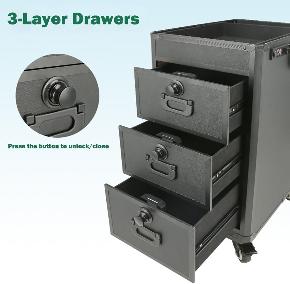 Yaba Tattoo Trolley Case With 3 Drawers And 3-Digit Lock, Tattoo