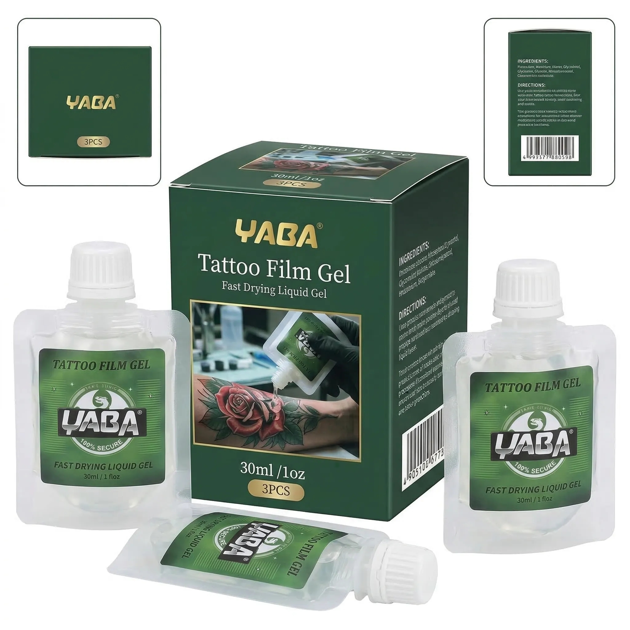 YABA Tattoo Film Gel 30ml Fast-Drying Protective Gel for Fresh Tattoos 3PCS  Set with Natural Botanical Extracts Aloe Vera Glycerin Allantoin Panthenol  Vitamin E