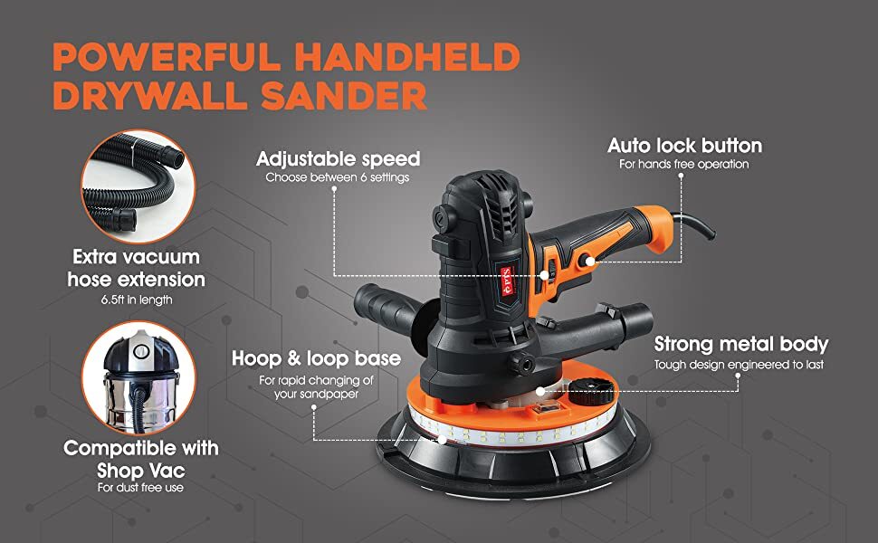 CO-Z 750W Handheld Drywall Sander with Vacuum Attachment  2 Handles |  Orbital Sander with LED Light  Dust Collector | Drywall Power Tool f 【爆売り！】