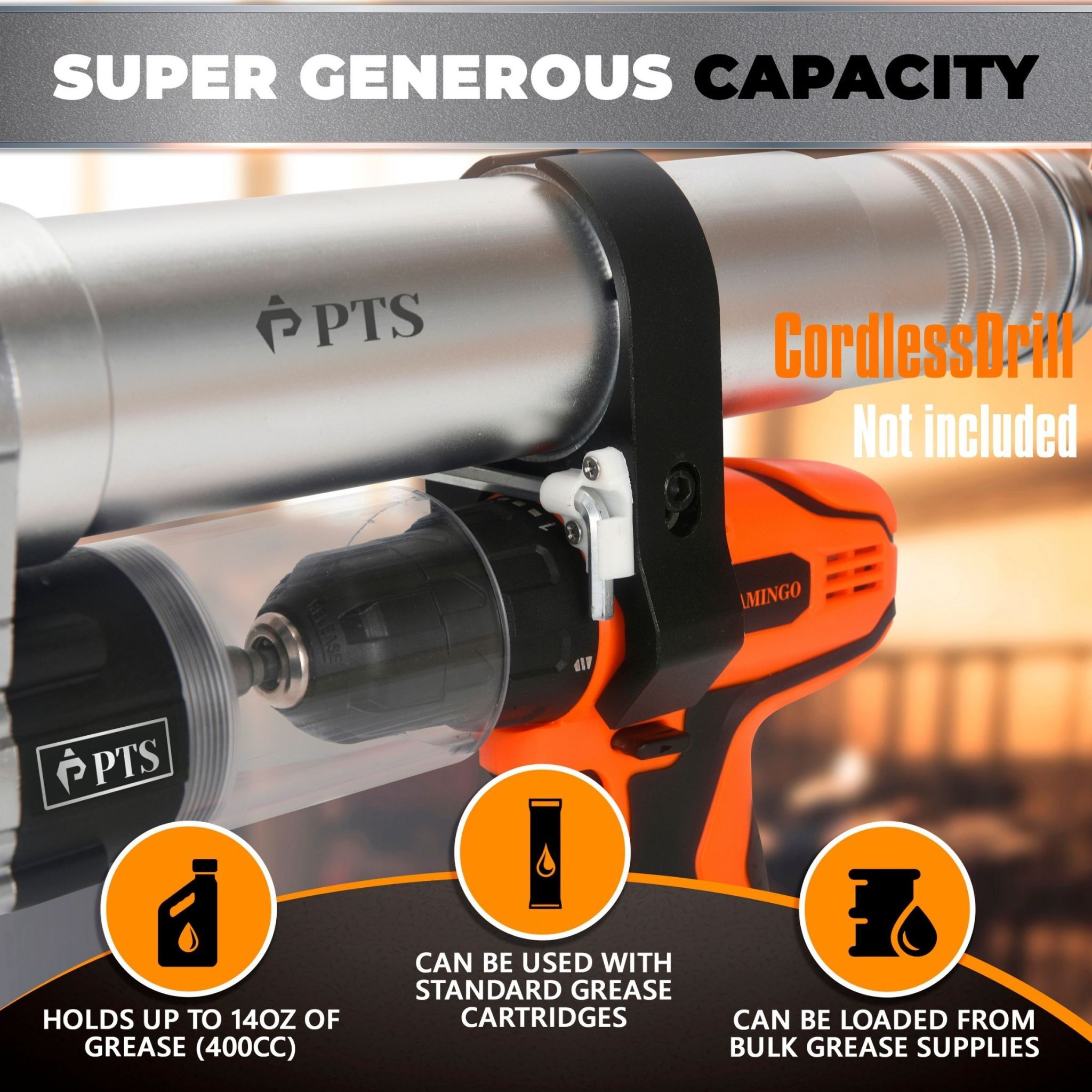PTS Grease Gun Attachment for Cordless Drill Transform an Impact Driver