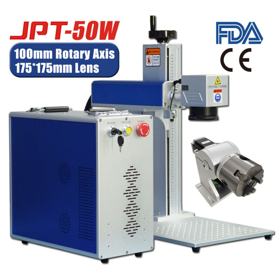 SFX 50W Fiber Laser Engraving Machine Laser Marking Machine with D80/D100/D125 Rotary Axis