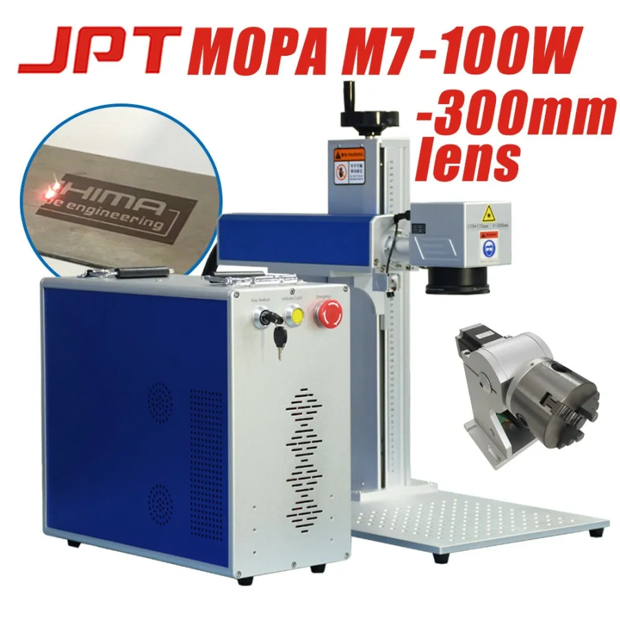 SFX 100W MOPA JPT M7 Laser Engraving and Marking Machine with 300mm Len Ratory Axis