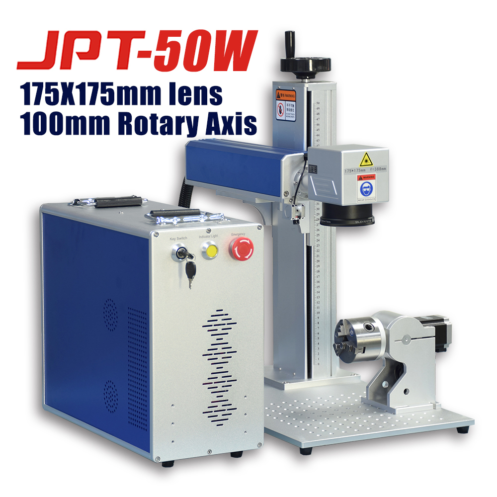 50W JPT Fiber Laser Engraver Laser Marking/Engraving machine 175x175mm Lens and 100mm Rotary