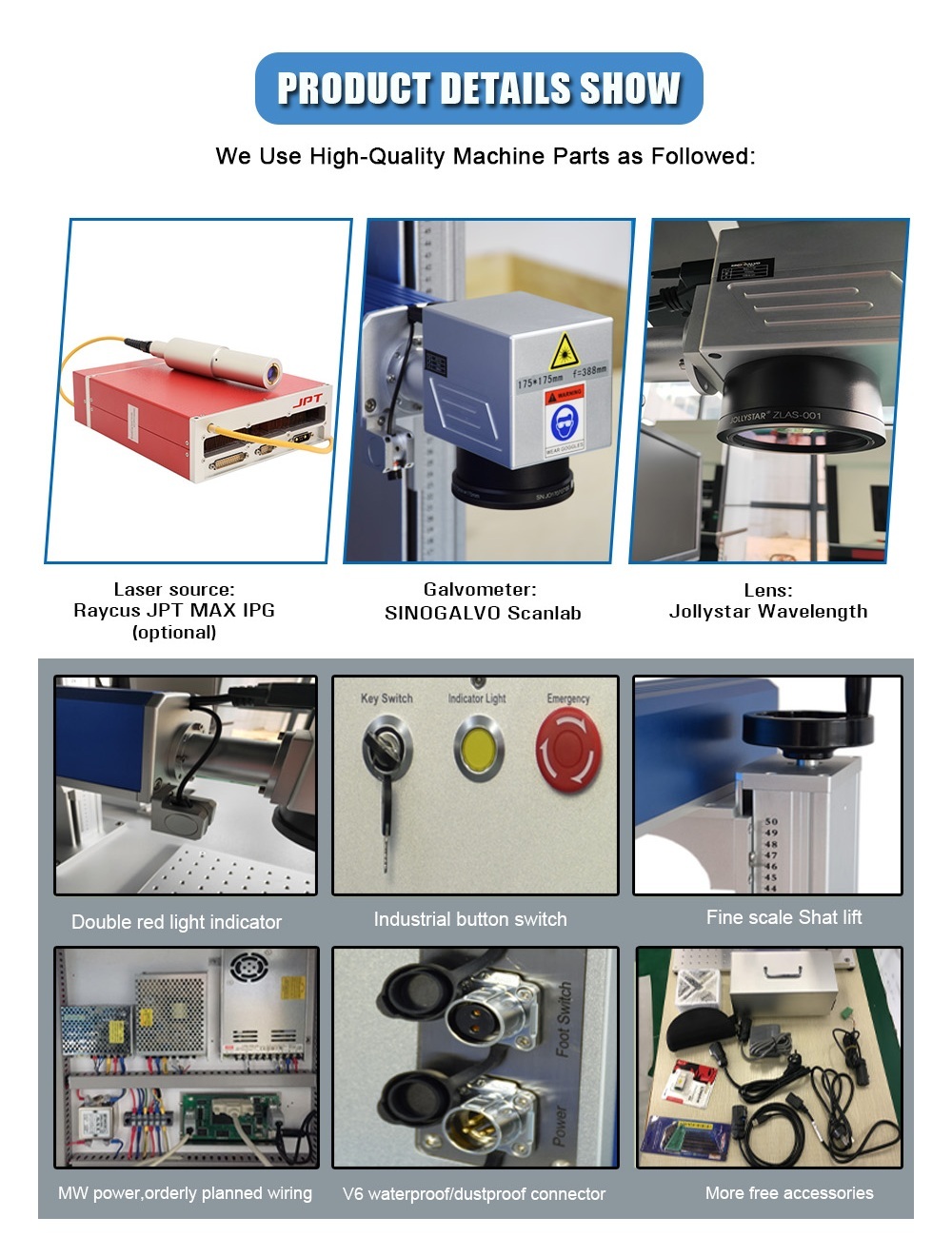 SFX Laser JPT Fiber Laser 50watt Engraving Machine with 125mm Rotary Axis  175x15mm lens Metal Engraver