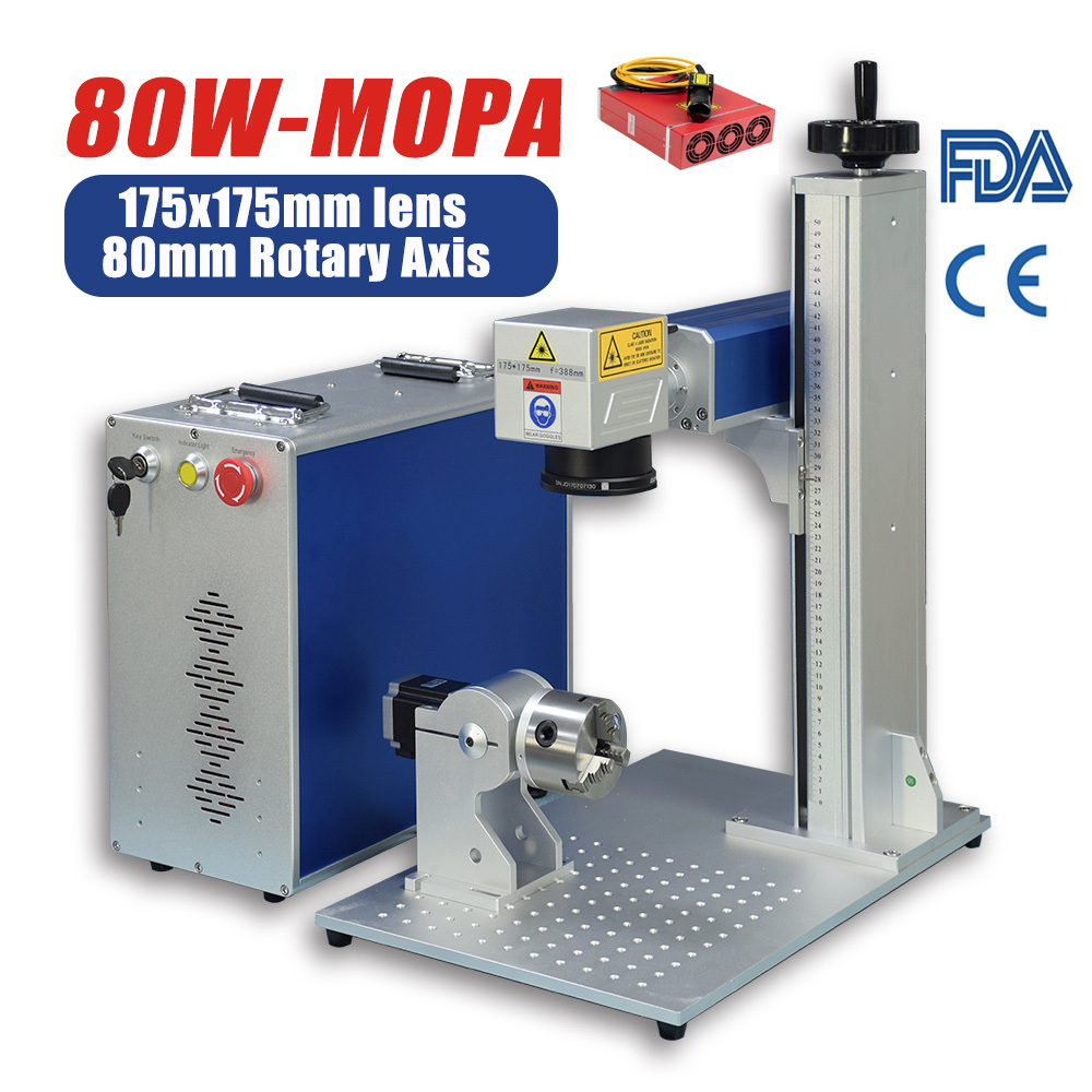SFX Laser Engraver 80W MOAP Laser Engraving Machine Upgraded with Rotay  Axis for Metal Deep Engraving 1-4000KHz Frequency Coloring Marking on Steel