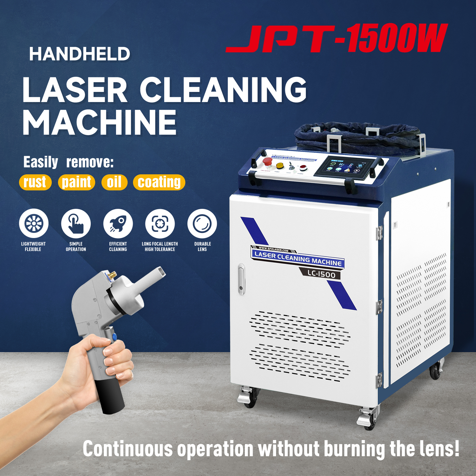 JPT 1500w Laser Cleaning Machine Laser Metal Rust Removal Laser Painting  Remover Machine 220V JPT Laser Cleaner