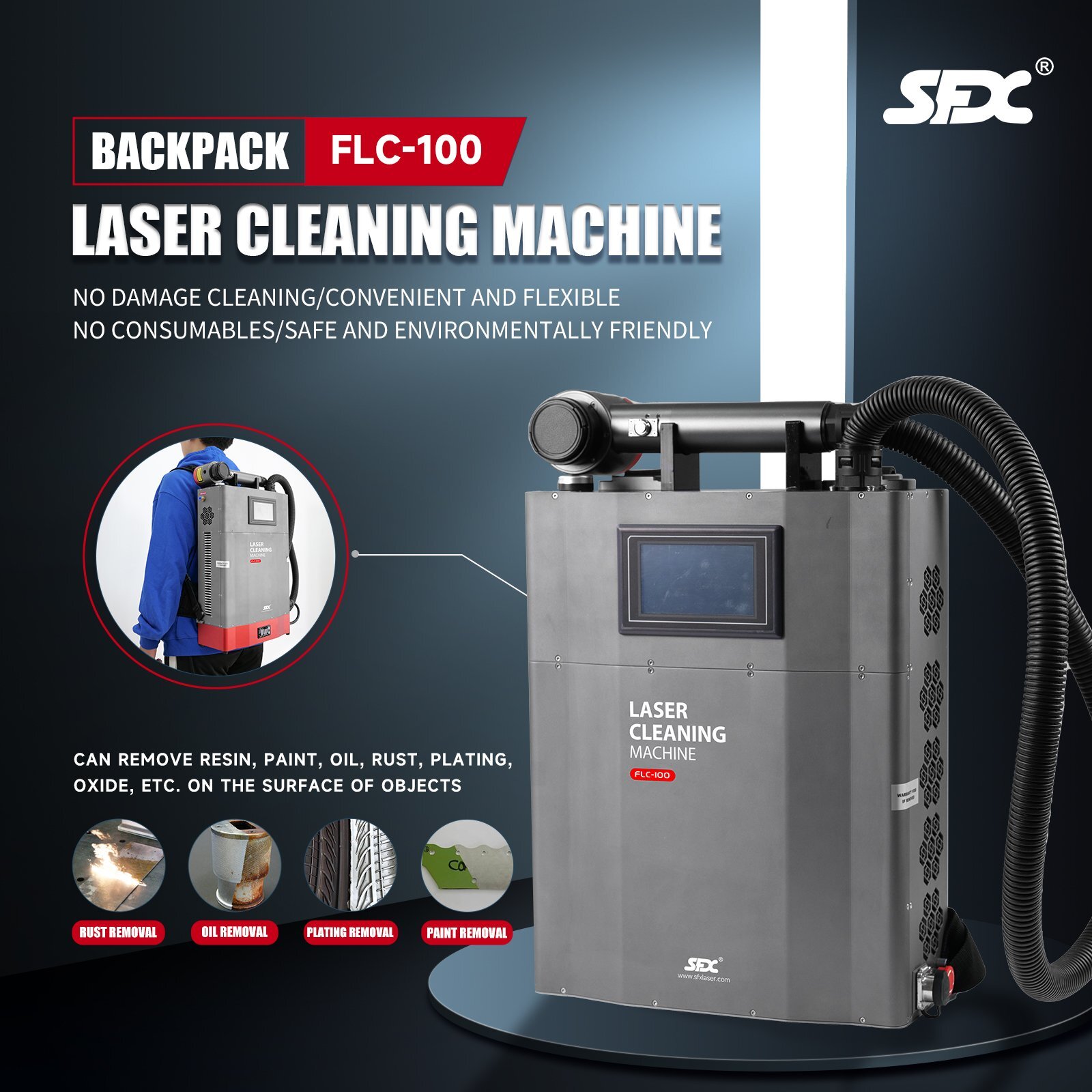 Rust Removal SFX 100W Rechargeable Pulsed Backpack Fiber Laser