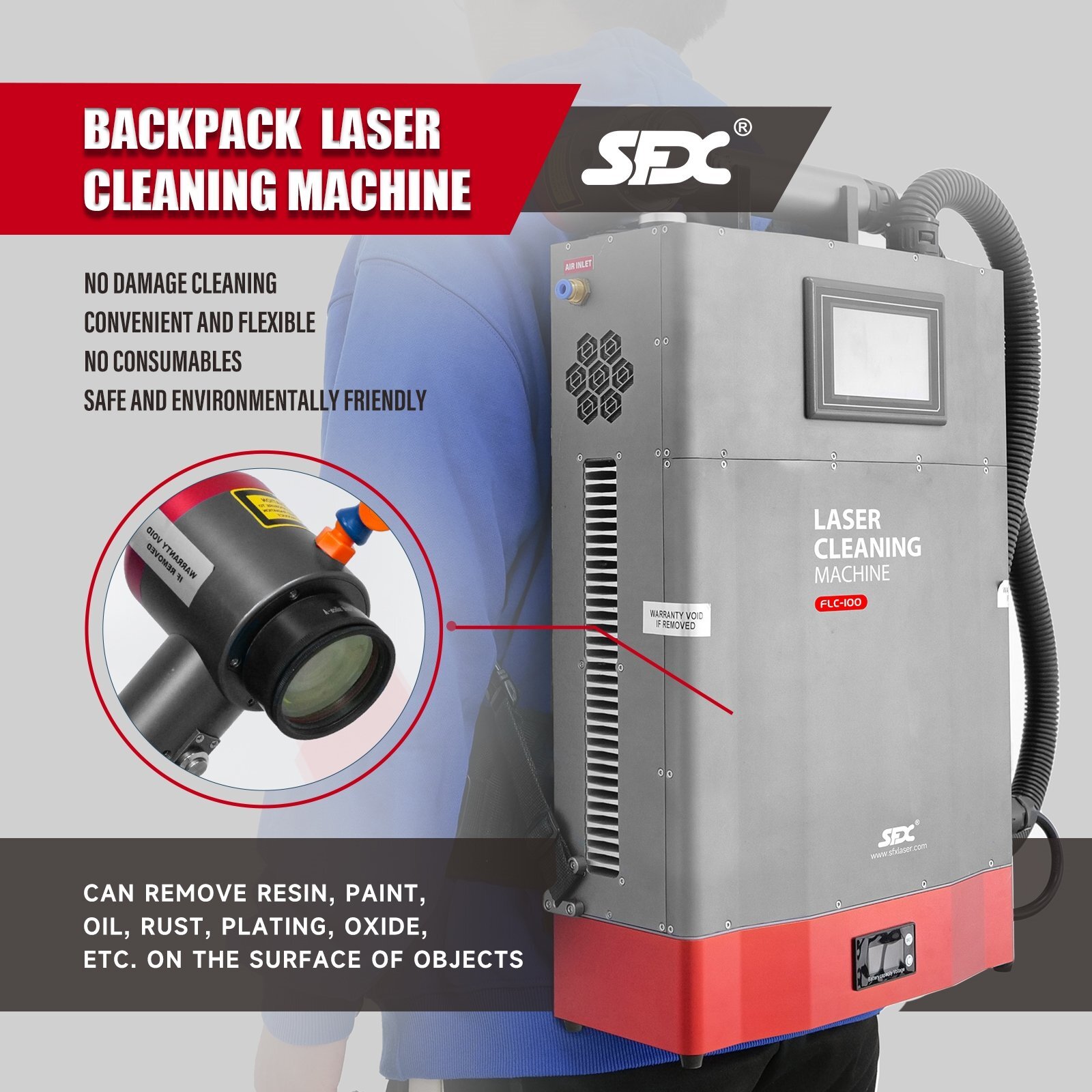 WTTTOOLS 100 W Backpack Laser Rust Removal Laser Cleaning Machine Portable  Laser Rust Remover Laser Cleaner for Metal Paint Oil Stain Coating Without