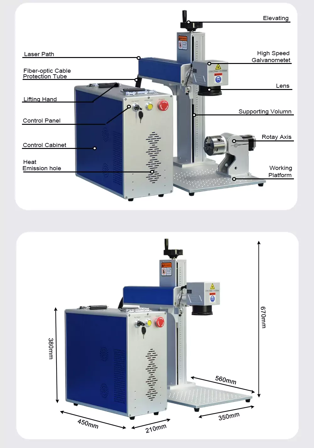 50W JPT Fiber Laser Marking Machine Metal Engraver JCZ Controller Rotary  EzCad2