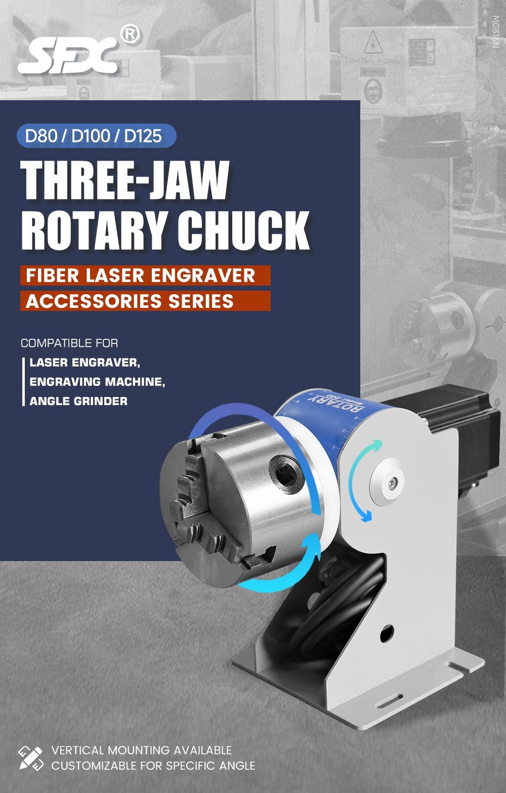 SFX D69 D80 D100 D125 Three-Jaw Rotary Chuck Rotary Axis for Fiber Laser  Marking Machine-SFX D69 D80 D100 D125 Three-Jaw Rotary Chuck Rotary Axis  for Fiber Laser Marking MachineSFX Laser-Fiber Laser Engraver