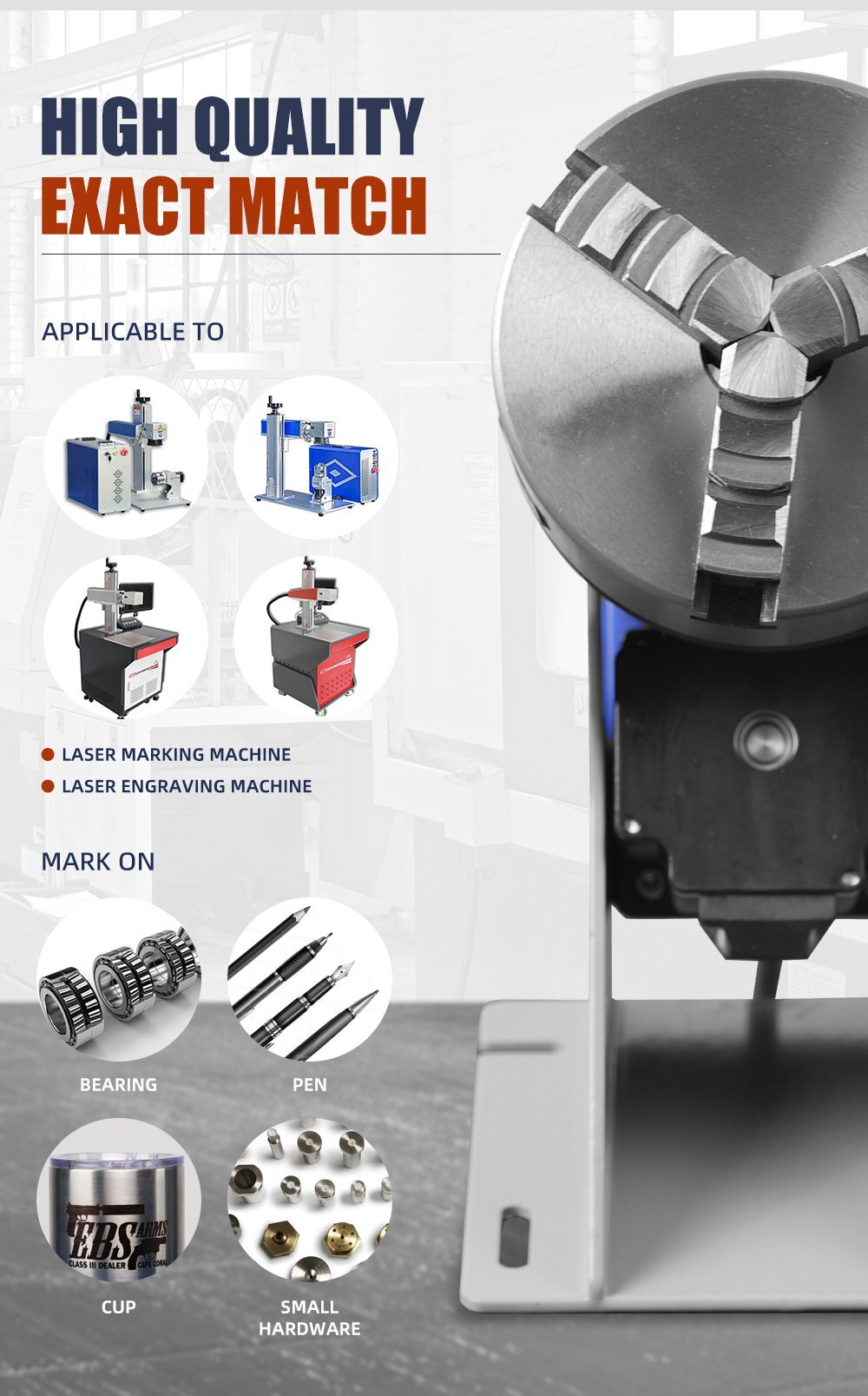 SFX D69 D80 D100 D125 Three-Jaw Rotary Chuck Rotary Axis for Fiber Laser  Marking Machine-SFX D69 D80 D100 D125 Three-Jaw Rotary Chuck Rotary Axis  for Fiber Laser Marking MachineSFX Laser-Fiber Laser Engraver