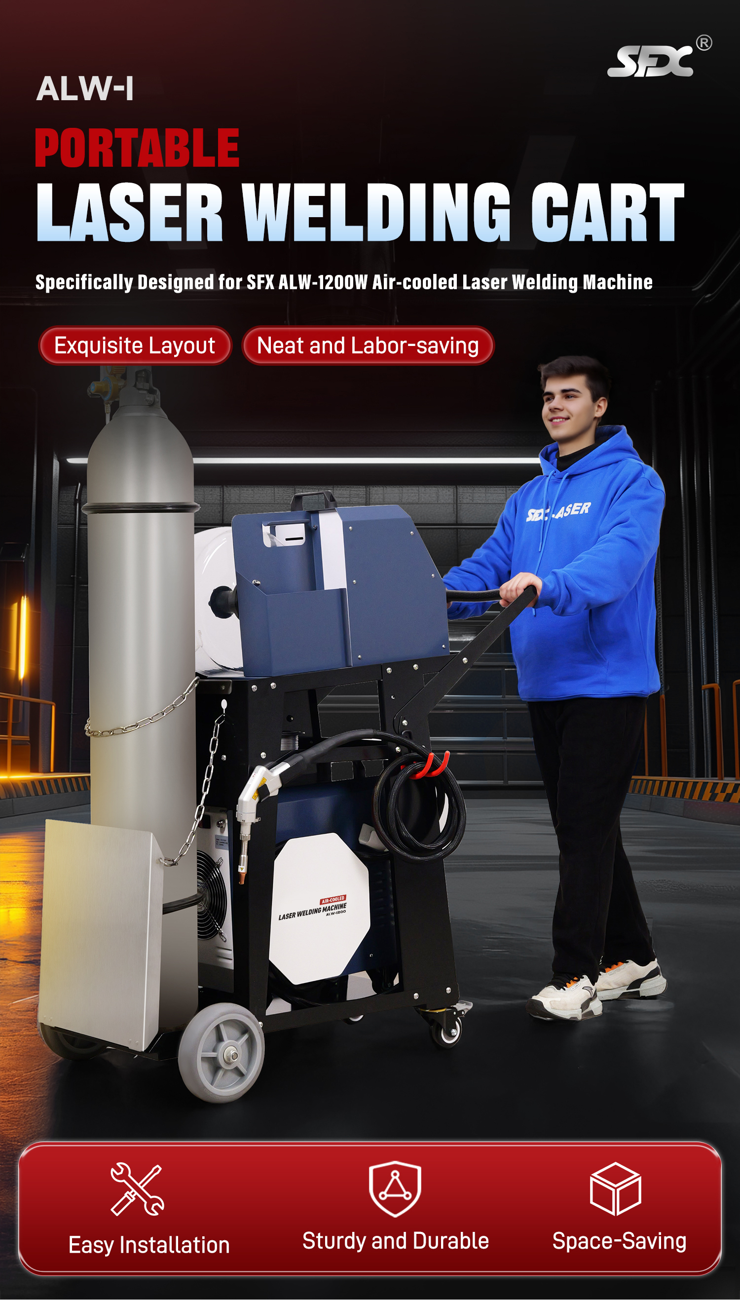 SFX Laser ALW-I Portable Laser Welding Cart Specifically Designed For 1200W Air-cooled Laser Welding Machine Labor Saving SFX Laser ALW-I Portable Laser Welding Cart Specifically Designed For 1200W Air-cooled Laser Welding Machine Labor Saving laser welding nozzle for sale,SFX laser welding machine nozzle full size,air-cooled laser welding cart,laser welding cart