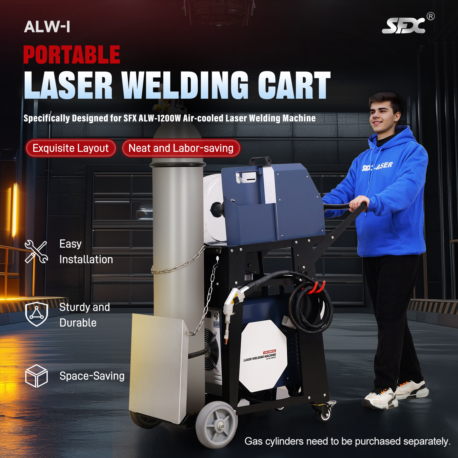 SFX Laser 1200W Air-cooled Laser Welding Machine with Laser Welding Cart for Metal Stainless Steel Aluminum Copper Welding ALW-1200A  SFX Laser 1200W Air-cooled Laser Welding Machine with Laser Welding Cart for Metal Stainless Steel Aluminum Copper Welding ALW-1200A  SFX LASER,Air-cooled Laser Welding Machine,Auto Wire Feeder,Metal Stainless Steel Aluminum Copper weld,SFX Laser welder,2-in-1 Air Cooled Laser Welder,ALW-1200A,Laser Welding Cart