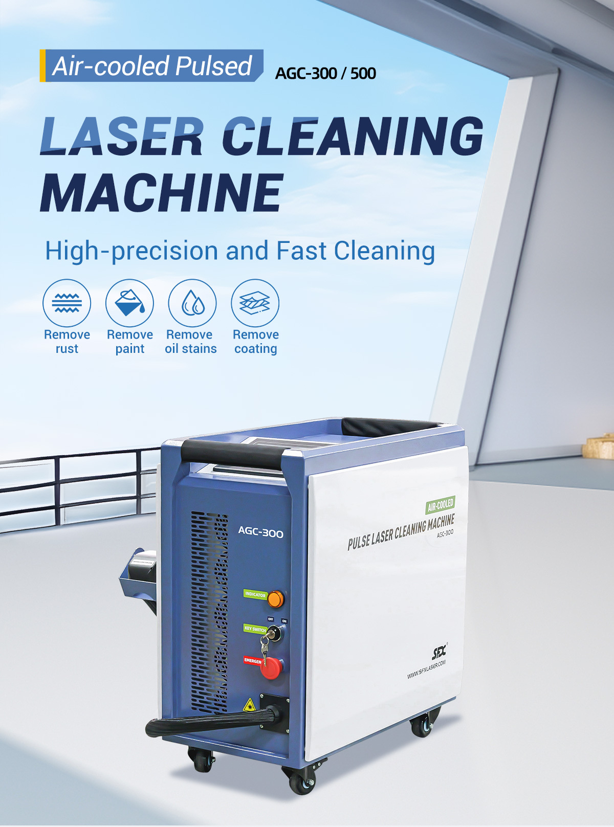 SFX Laser 500W Air-cooled Pulsed Laser Cleaning Machine-Coating, Rust, Paint, Oil, Corrosion, and Oxide Removal SFX Laser 500W Air-cooled Pulse Laser Cleaning Machine Single Mode Coating Rust Paint Oil Removal  pulse laser rust removal,graffiti cleaning method,laser cleaning machine for rust removal,coating surface removal,laser cleaning machine 300watt rust removal,coating surface removal machine,laser cleaning,multimode pulse laser cleaning machine 500w,pulse laser cleaning machine multimode 500w,AGC-500,Air-cooling Laser Cleaner