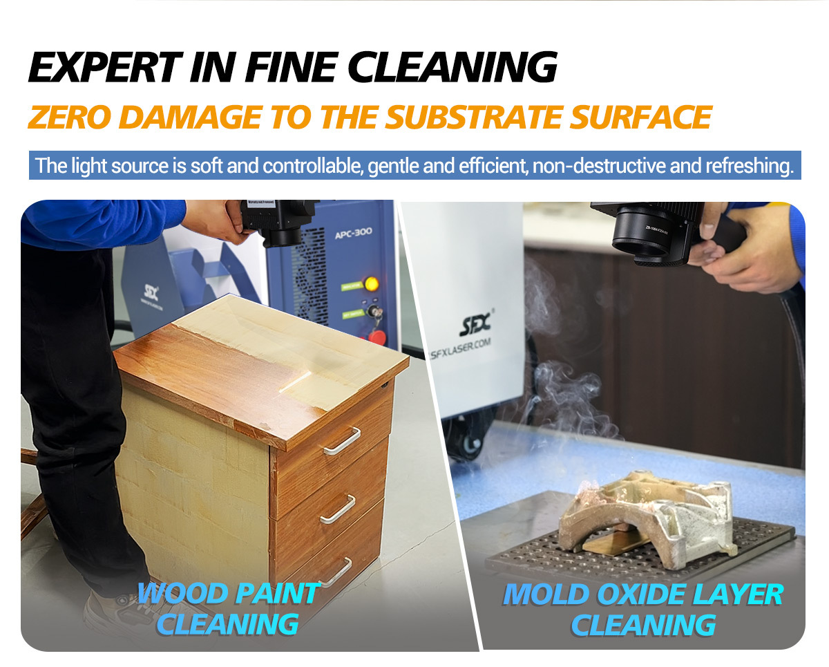 SFX Laser 300W Air-Cooled Pulsed Laser Cleaner Portable Fiber Laser Cleaner Paint Oil Rust Wood Coating Removal Specialized Wood Cleaning SFX Laser 300W Air-Cooled Pulsed Laser Cleaner Portable Fiber Laser Cleaner Paint Oil Rust Wood Coating Removal Specialized Wood Cleaning pulse laser rust removal,laser cleaning machine for rust removal,coating surface removal,laser cleaning machine 300watt rust removal,laser cleaning,multimode pulse laser cleaning machine 500w,pulse laser cleaning machine multimode 500w,Air-cooling Laser Cleaner,Wood Cleaning,SFX LASER,300W laser cleaning machine