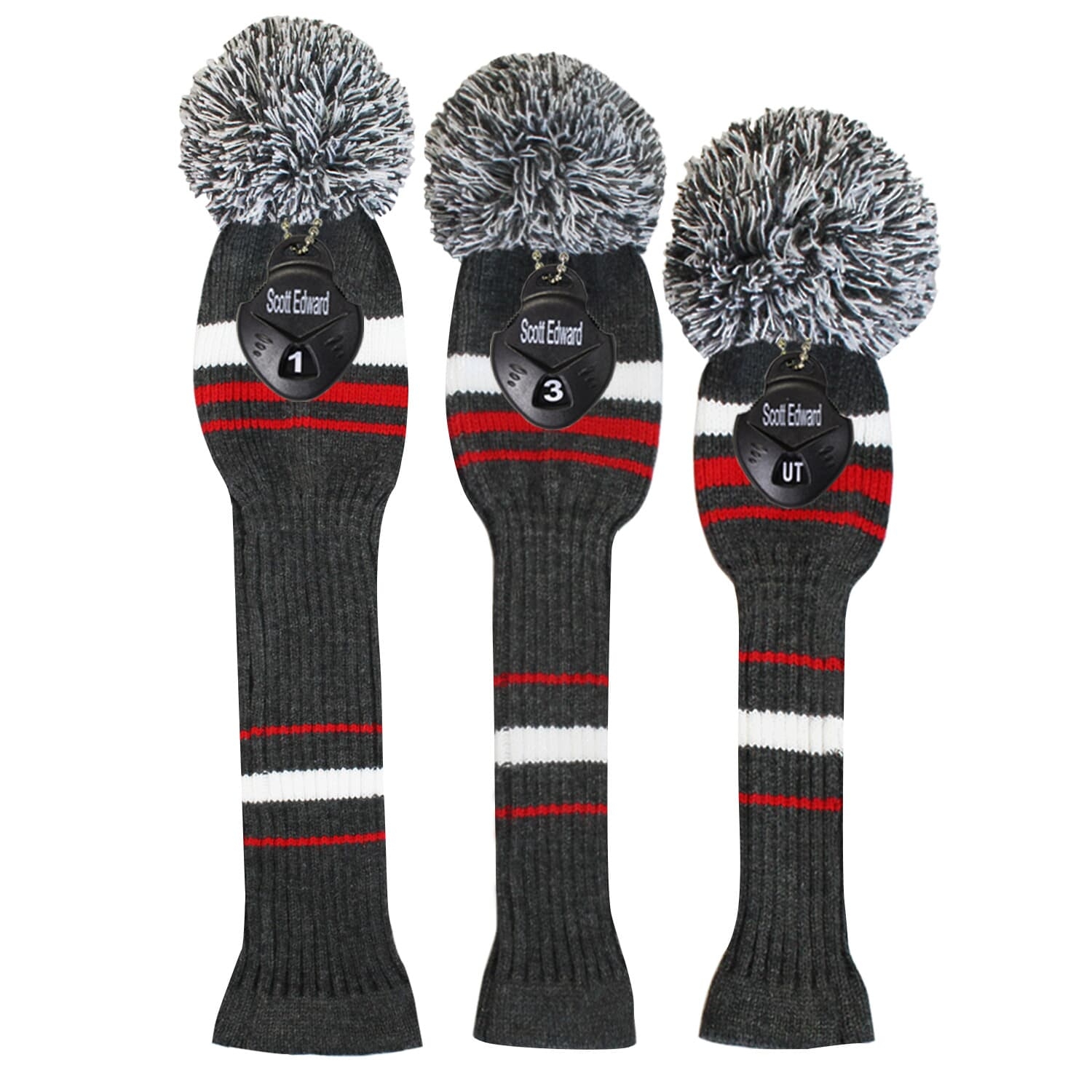 Scott Edward Knit Golf Headcovers, Set of 3 for Driver Wood, Fairway