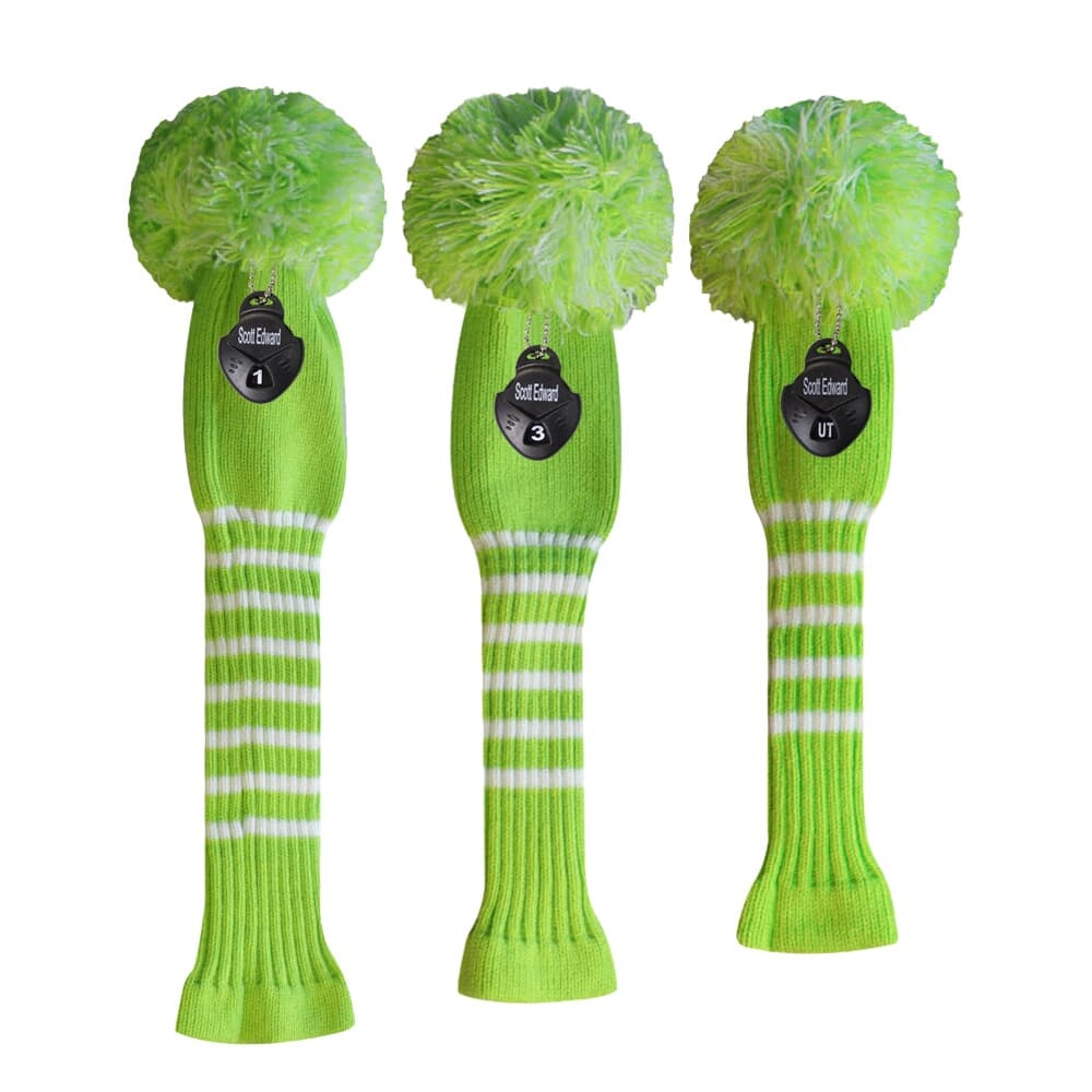 Scott Edward Knit Golf Headcovers, Set of 3 for Driver Wood, Fairway Wood and Hybrid(Lime Green