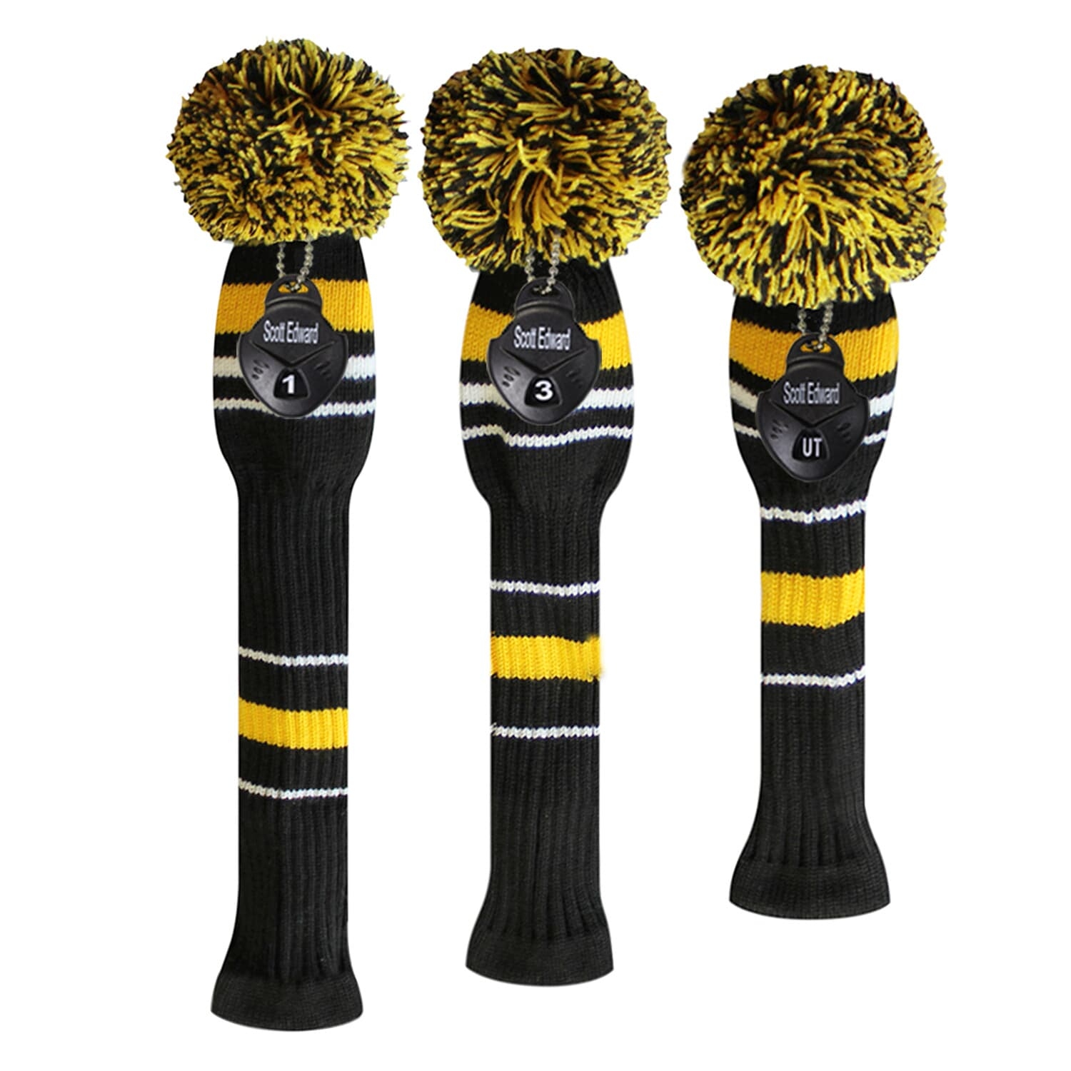 Scott Edward Knit Golf Headcovers, Set of 3 for Driver Wood, Fairway