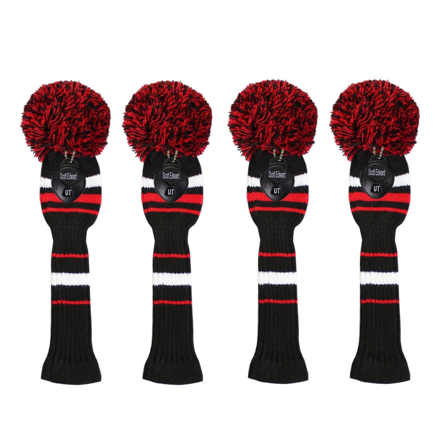 Scott Edward Knit Golf Headcovers,Hybrid Headcover Set of 4(Black Red